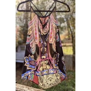 💥Jaloux Silk Paisley Beaded Back Halter Cami Top XS Multi-Color Festival Indie